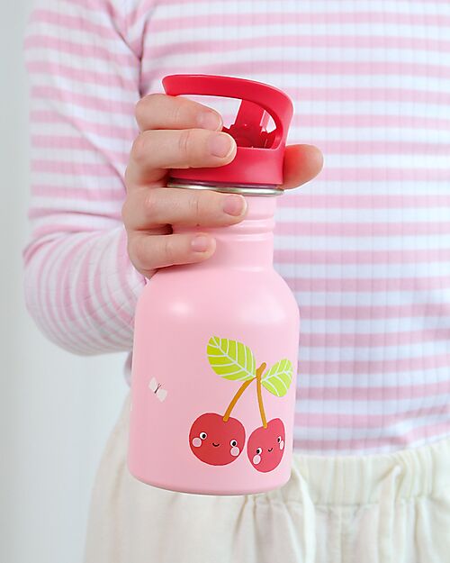 A Little Lovely Company Stainless Steel Insulated Water Bottle - 350 ml - Happy Cherries Thermos Bottles