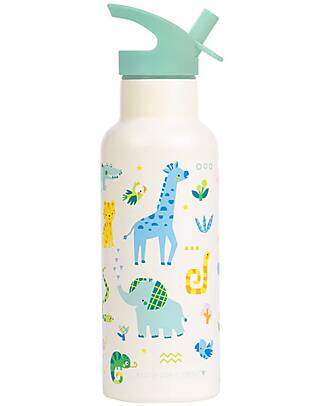 A Little Lovely Company Stainless Steel Insulated Water Bottle - 500 ml - Jungle Thermos Bottles