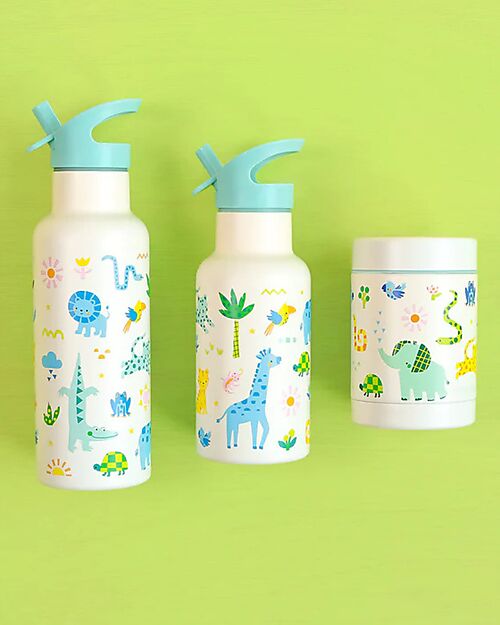 A Little Lovely Company Stainless Steel Insulated Water Bottle - 500 ml - Jungle Thermos Bottles