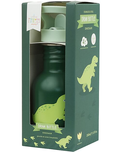 A Little Lovely Company Stainless Steel Water Bottle - 350 ml - Dinosaur Non-Thermal Water Bottles