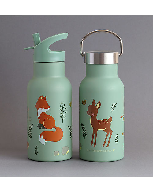 A Little Lovely Company Stainless Steel Water Bottle - 350 ml - Forest Friends Thermos Bottles