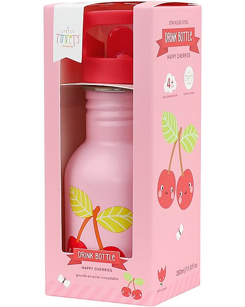 A Little Lovely Company Stainless Steel Water Bottle - 350 ml - Happy Cherries Non-Thermal Water Bottles