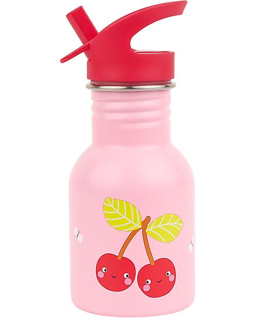 A Little Lovely Company Stainless Steel Water Bottle - 350 ml - Happy Cherries Non-Thermal Water Bottles