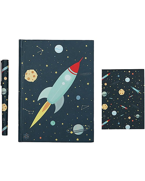 A Little Lovely Company Stationery Set, Space (Hardcover notebook, little writing pad, pen) Creative Toys