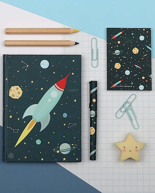 A Little Lovely Company Stationery Set, Space (Hardcover notebook, little writing pad, pen) Creative Toys