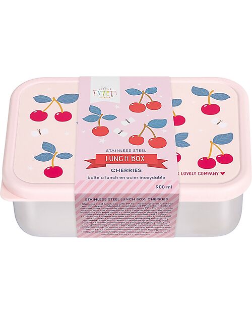 A Little Lovely Company Steel Lunch Box - Cherries - 17.5 x 6 x 12.5 cm Food Containers