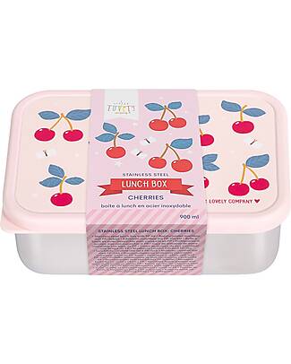 A Little Lovely Company Steel Lunch Box - Cherries - 17.5 x 6 x 12.5 cm Food Containers