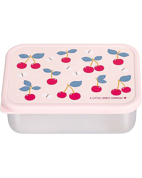 A Little Lovely Company Steel Lunch Box - Cherries - 17.5 x 6 x 12.5 cm Food Containers