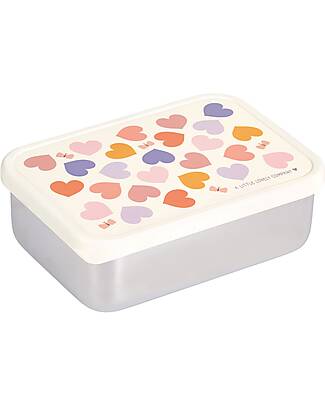 A Little Lovely Company Steel Lunch Box - Hearts - 17.5 x 6 x 12.5 cm Food Containers