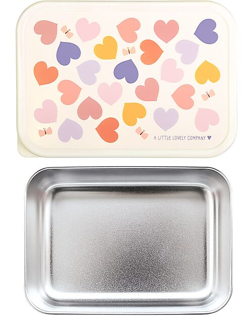 A Little Lovely Company Steel Lunch Box - Hearts - 17.5 x 6 x 12.5 cm Food Containers