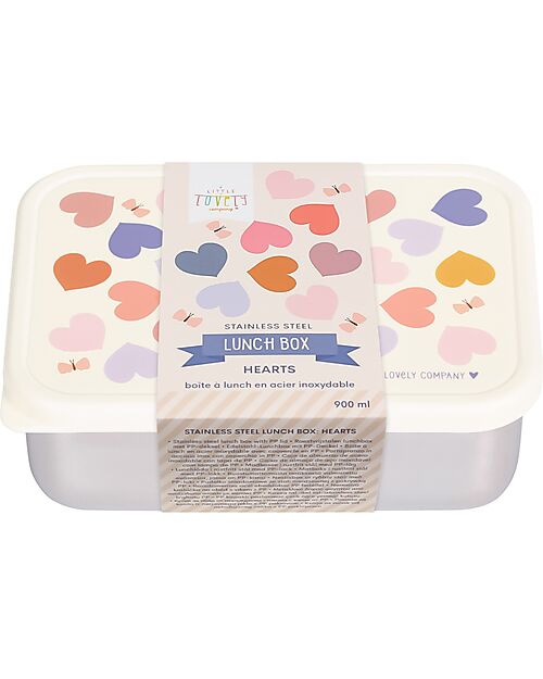 A Little Lovely Company Steel Lunch Box - Hearts - 17.5 x 6 x 12.5 cm Food Containers