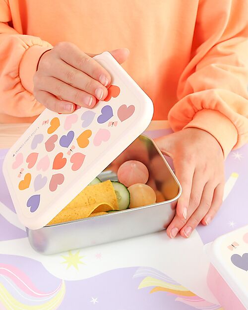 A Little Lovely Company Steel Lunch Box - Hearts - 17.5 x 6 x 12.5 cm Food Containers