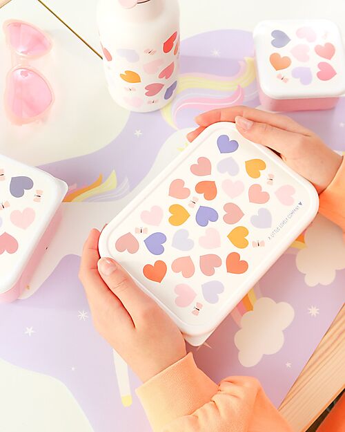A Little Lovely Company Steel Lunch Box - Hearts - 17.5 x 6 x 12.5 cm Food Containers