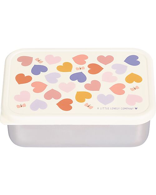 A Little Lovely Company Steel Lunch Box - Hearts - 17.5 x 6 x 12.5 cm Food Containers