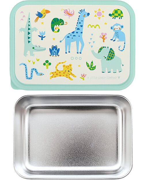 A Little Lovely Company Steel Lunch Box - Jungle - 17.5 x 6 x 12.5 cm Food Containers