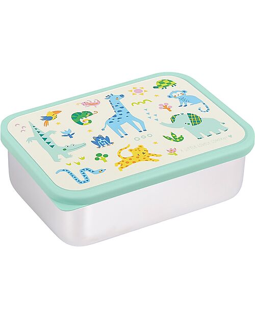 A Little Lovely Company Steel Lunch Box - Jungle - 17.5 x 6 x 12.5 cm Food Containers