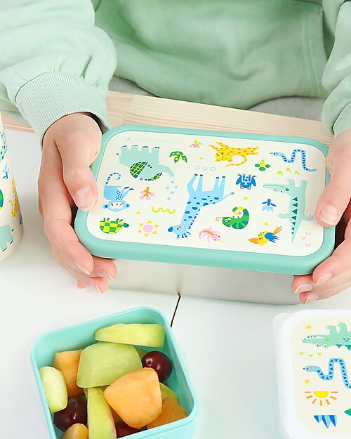 A Little Lovely Company Steel Lunch Box - Jungle - 17.5 x 6 x 12.5 cm Food Containers