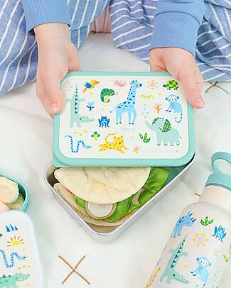 A Little Lovely Company Steel Lunch Box - Jungle - 17.5 x 6 x 12.5 cm Snack Boxes