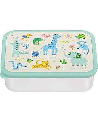 A Little Lovely Company Steel Lunch Box - Jungle - 17.5 x 6 x 12.5 cm Snack Boxes