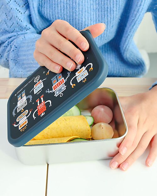 A Little Lovely Company Steel Lunch Box - Robot - 17.5 x 6 x 12.5 cm Food Containers