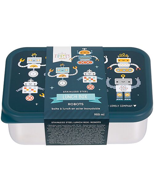 A Little Lovely Company Steel Lunch Box - Robot - 17.5 x 6 x 12.5 cm Food Containers