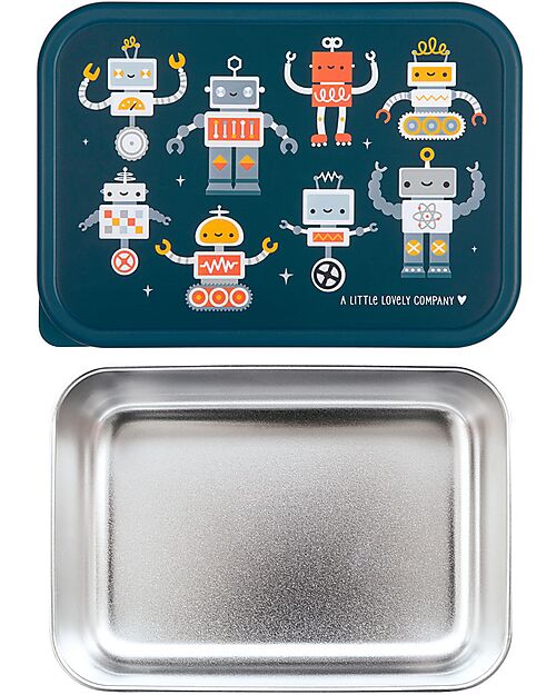 A Little Lovely Company Steel Lunch Box - Robot - 17.5 x 6 x 12.5 cm Snack Boxes