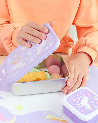A Little Lovely Company Steel Lunch Box - Unicorns - 17.5 x 6 x 12.5 cm Food Containers