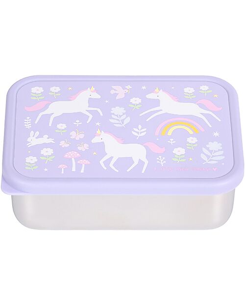 A Little Lovely Company Steel Lunch Box - Unicorns - 17.5 x 6 x 12.5 cm Food Containers