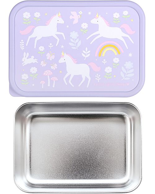 A Little Lovely Company Steel Lunch Box - Unicorns - 17.5 x 6 x 12.5 cm Snack Boxes