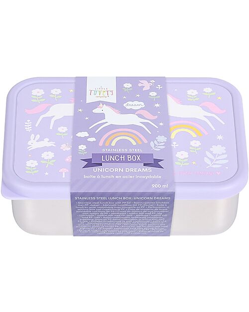 A Little Lovely Company Steel Lunch Box - Unicorns - 17.5 x 6 x 12.5 cm Snack Boxes