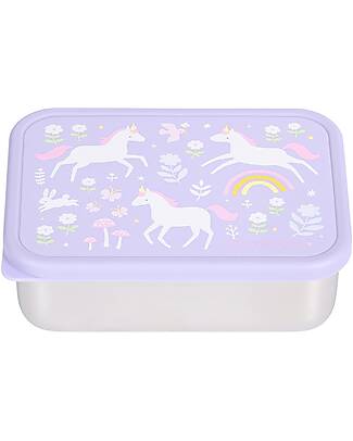 A Little Lovely Company Steel Lunch Box - Unicorns - 17.5 x 6 x 12.5 cm Snack Boxes