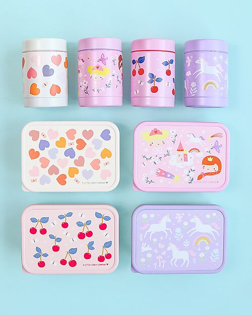 A Little Lovely Company Steel Lunch Box - Unicorns - 17.5 x 6 x 12.5 cm Snack Boxes