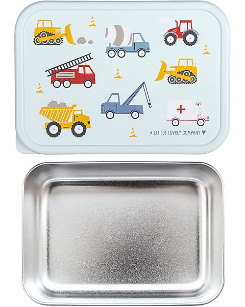 A Little Lovely Company Steel Lunch Box - Vehicles - 17.5 x 6 x 12.5 cm Food Containers