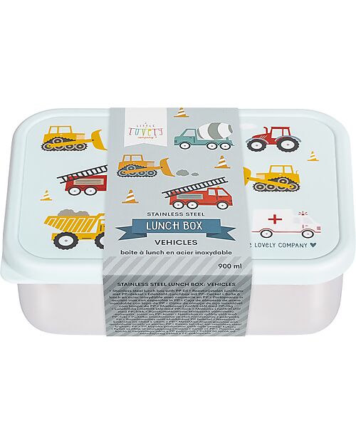 A Little Lovely Company Steel Lunch Box - Vehicles - 17.5 x 6 x 12.5 cm Food Containers