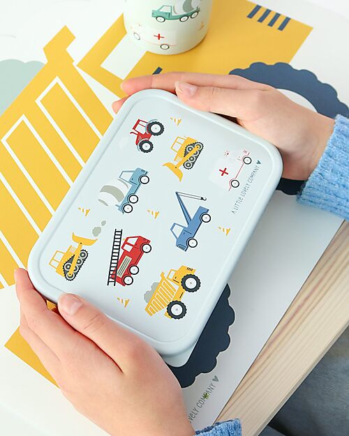 A Little Lovely Company Steel Lunch Box - Vehicles - 17.5 x 6 x 12.5 cm Food Containers