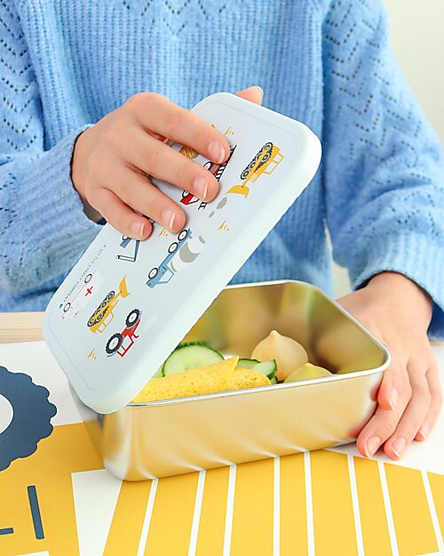 A Little Lovely Company Steel Lunch Box - Vehicles - 17.5 x 6 x 12.5 cm Food Containers