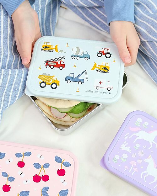 A Little Lovely Company Steel Lunch Box - Vehicles - 17.5 x 6 x 12.5 cm Food Containers
