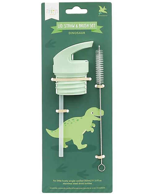A Little Lovely Company Straw Cap and Brush Kit - Dinosaur Bottle Accessories