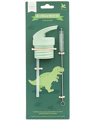 A Little Lovely Company Straw Cap and Brush Kit - Dinosaur Bottle Accessories