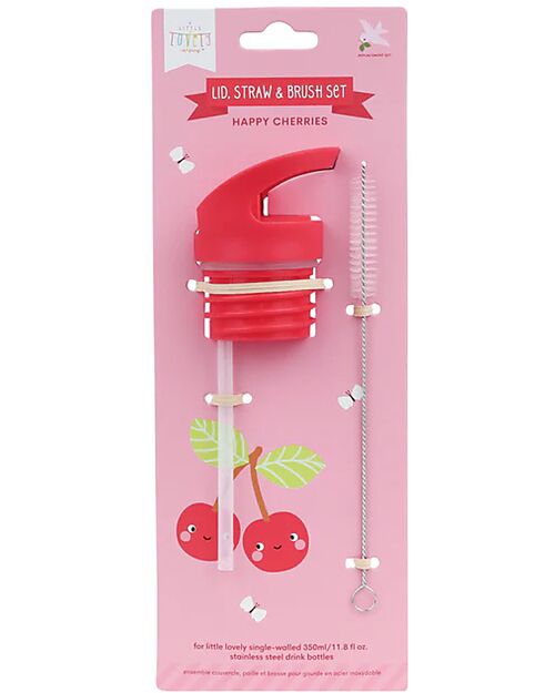 A Little Lovely Company Straw Cap and Pipe Cleaner Kit - Happy Cherries Bottle Accessories
