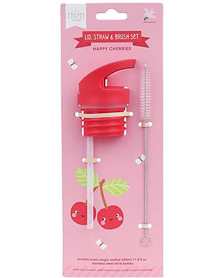 A Little Lovely Company Straw Cap and Pipe Cleaner Kit - Happy Cherries Bottle Accessories
