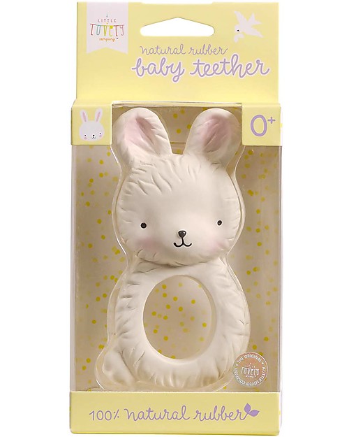 A Little Lovely Company Teething Ring, White Bunny - 100% Natural Rubber Teethers