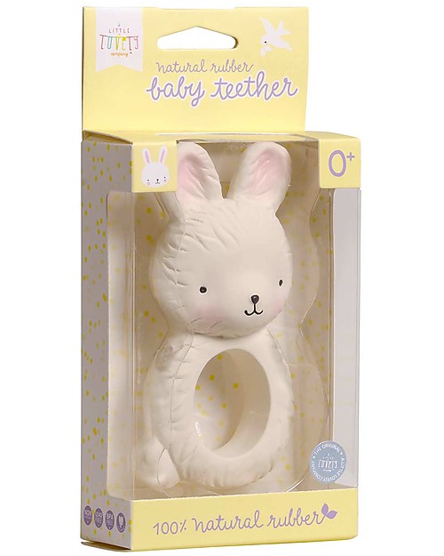 A Little Lovely Company Teething Ring, White Bunny - 100% Natural Rubber Teethers