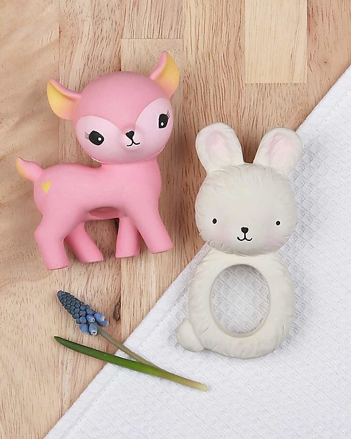 A Little Lovely Company Teething Ring, White Bunny - 100% Natural Rubber Teethers