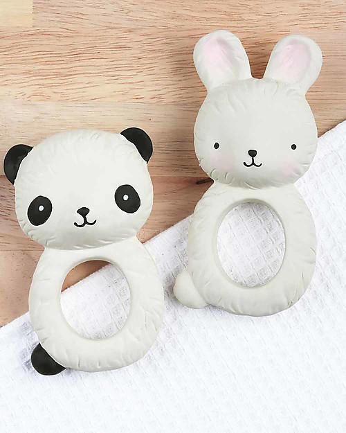 A Little Lovely Company Teething Ring, White Bunny - 100% Natural Rubber Teethers