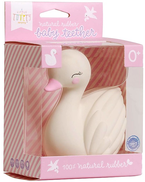 A Little Lovely Company Teething Toy, White Swan - 100% Natural Rubber Teethers