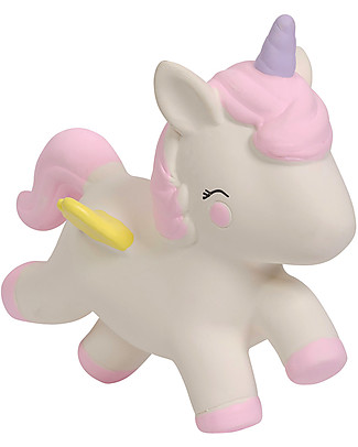 A Little Lovely Company Teething Toy, White Unicorn - 100% Natural Rubber Teethers