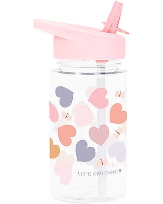 A Little Lovely Company Water Bottle with Straw 450 ml - Hearts - BPA Free! Non-Thermal Water Bottles