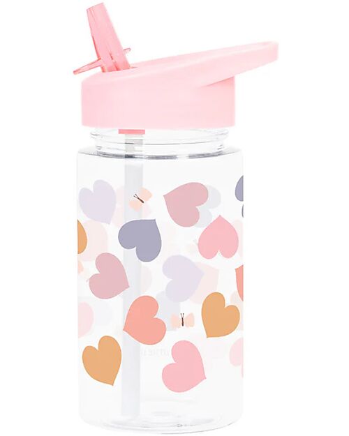 A Little Lovely Company Water Bottle with Straw 450 ml - Hearts - BPA Free! Non-Thermal Water Bottles