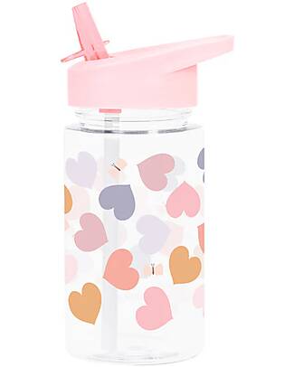 A Little Lovely Company Water Bottle with Straw 450 ml - Hearts - BPA Free! Non-Thermal Water Bottles